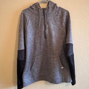 Gray Pullover Hoodie with Half-Zip w/ Kangaroo Pocket